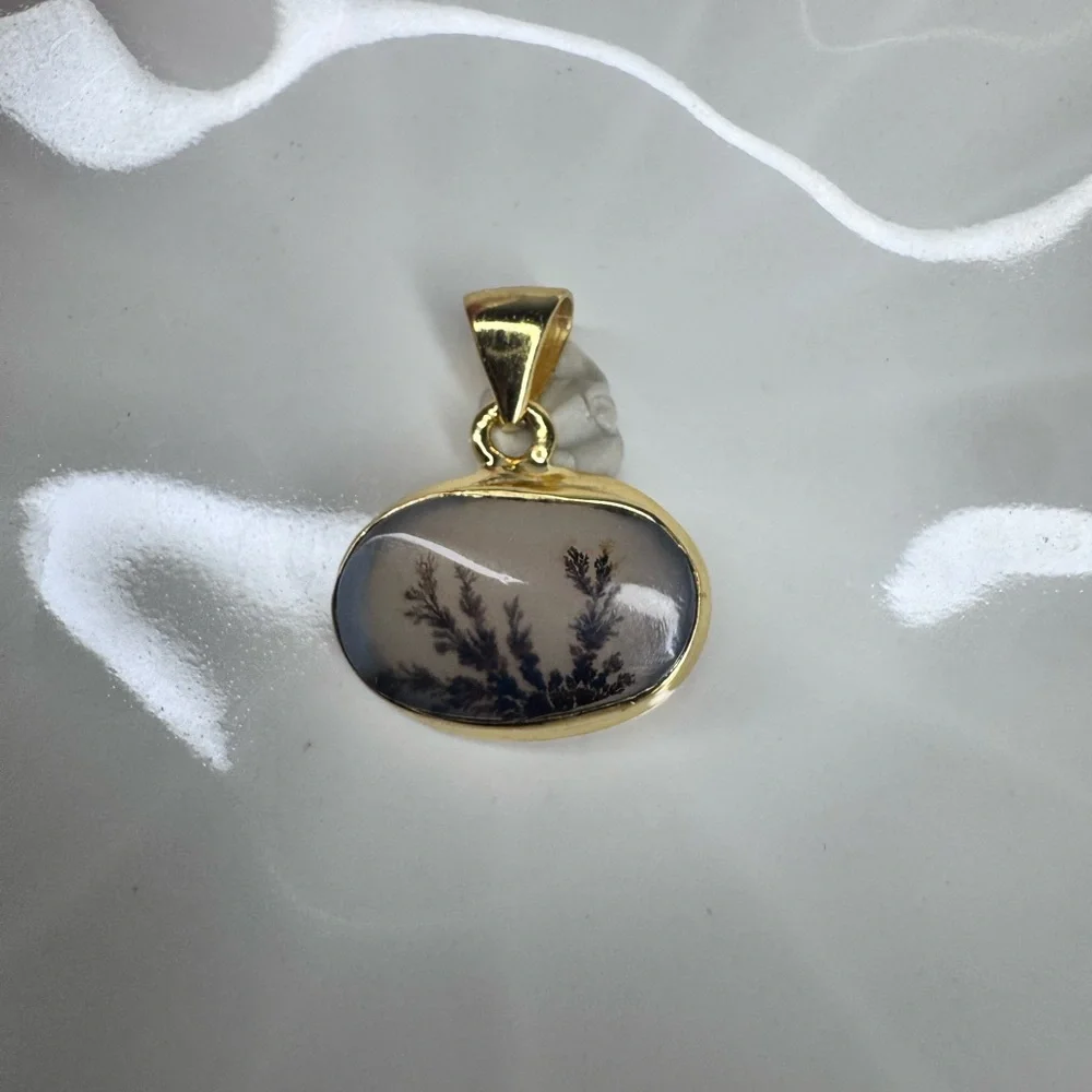 Scenic Dendritic Agate Pendant | 18K Gold Plated over 925 Silver | Made in India - Picture 3 of 6